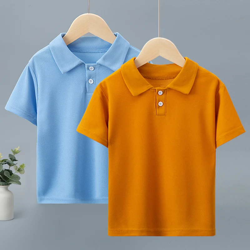 Children\'s solid color POLO shirt boy handsome fashion sports T-shirt girl lapel casual and comfortable half sleeve.