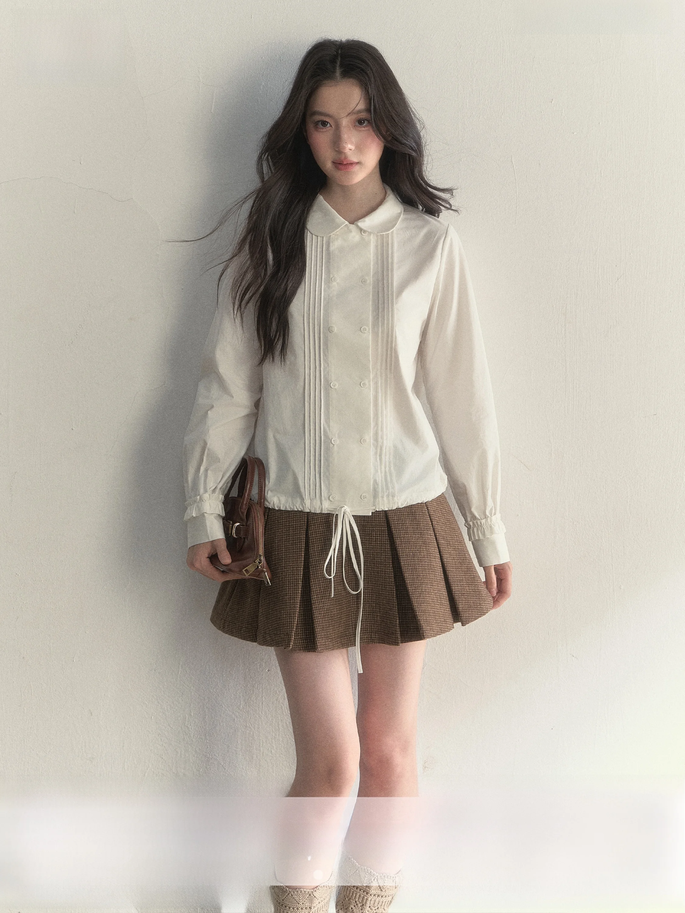 

SunsetPark Vintage Long Sve Plaid irt Кукольный воротник Внутренняя одежда Хлопок Женская осенне-зимняя мода Ретро Sle Cheed Pa...