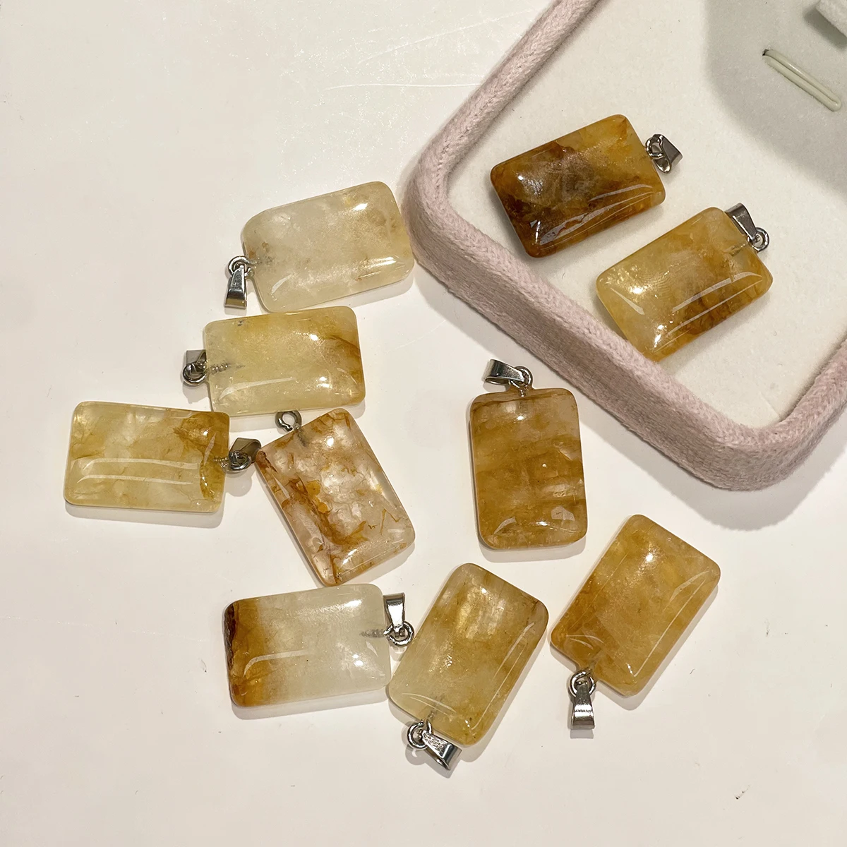 3Pcs Natural Stone Citrine Rectangle Pendant For Jewelry Making DIY Necklace Bracelet Earrings Accessory
