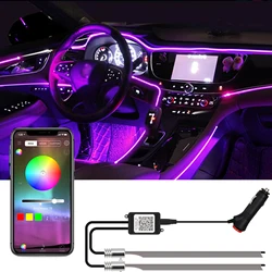 Car Interior Lights Decorative Ambient Lights Neon RGB LED Strips 1/2 in 1 Bluetooth App Controlled USB Fiber Optic Lights 12v