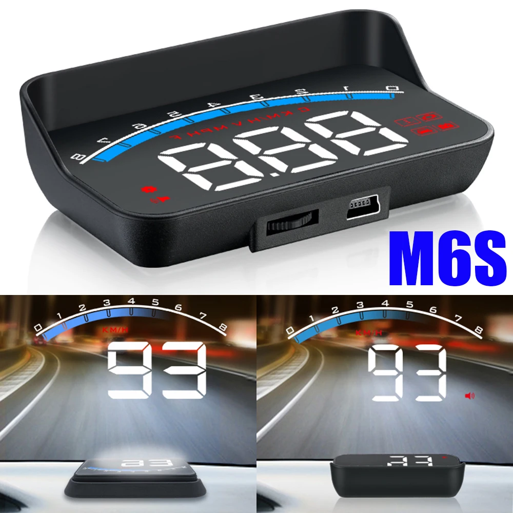 M6S HUD Windshield Screen Projector M6S Auto Car Accessories Digital Security Alarm Head Up Display OBD2 Speedometer