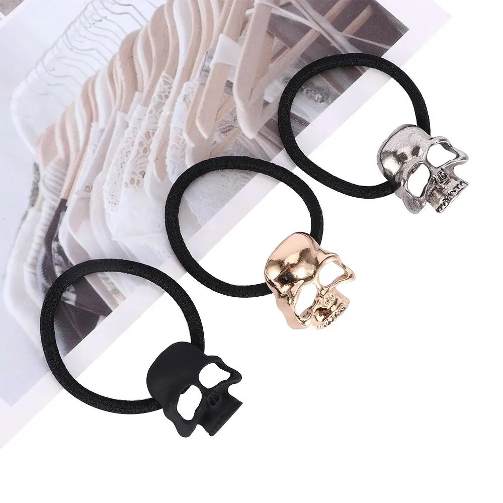 1Pcs Girl Vintage Punk Hairband Metal Skull Elastic Hair Rope Women