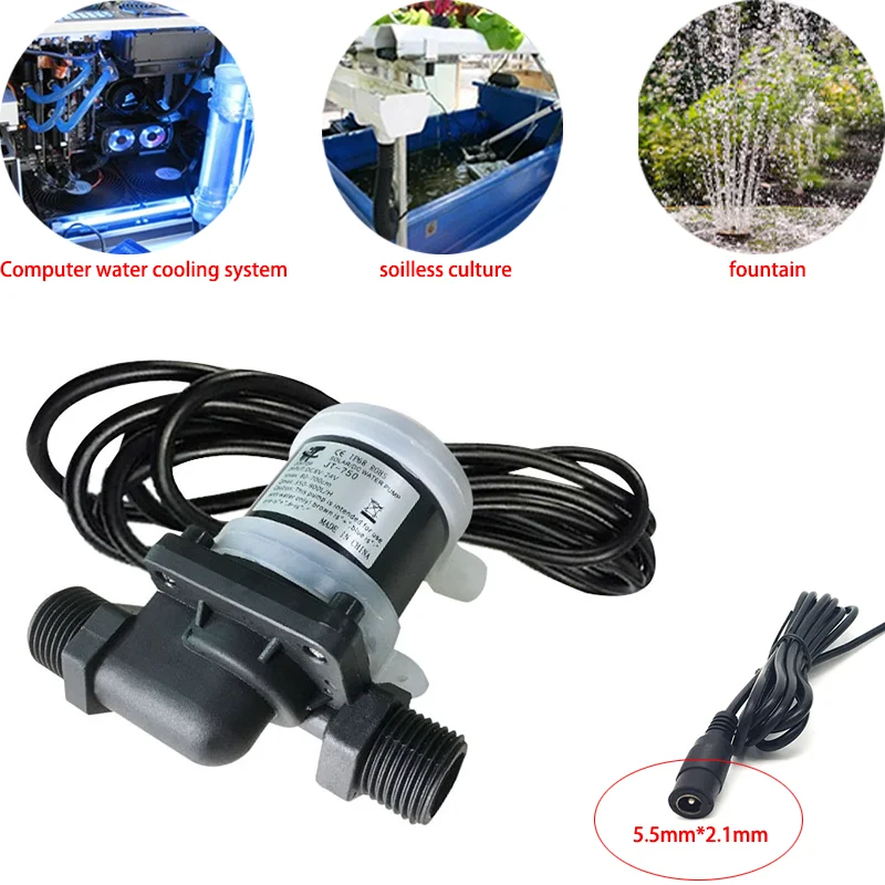 

JT-750D Miniature Submersible Pump DC 12V 24V Super Quiet Solar Water Heater Booster Cycle Brushless Pump Maximum 7M 900L/H