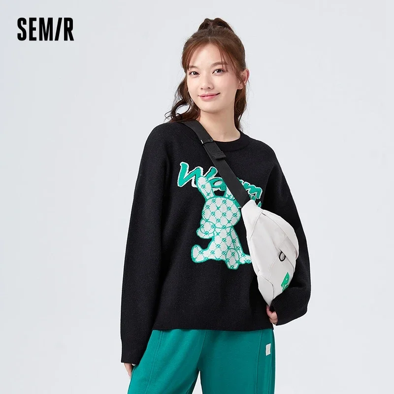 

Semir Sweater Women Rabbit Jacquard Personalized 2022 Winter New Loose Sweet Cool Sweater