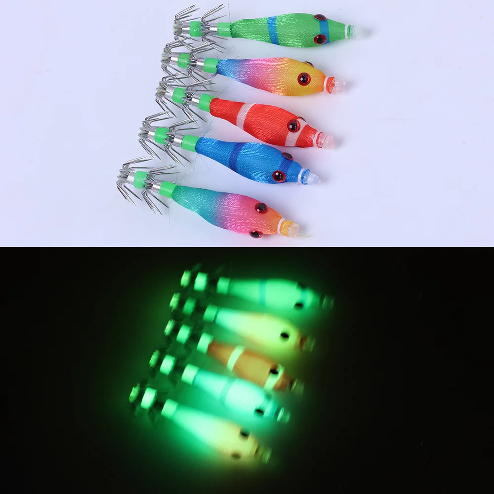 5 Stück/Packung Leuchtende Tintenfisch-Haken, Künstlicher Simulationsköder, Tintenfisch-Klammerhaken, Holzgarnelen zum Angeln mit Blasrohr – Detail 16