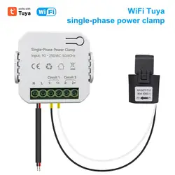 Tuya Smart Life 250V AC Dual Way WiFi Power Meter With Current Transformer Clamp Can Monitor Solar Produced and Consumed Power