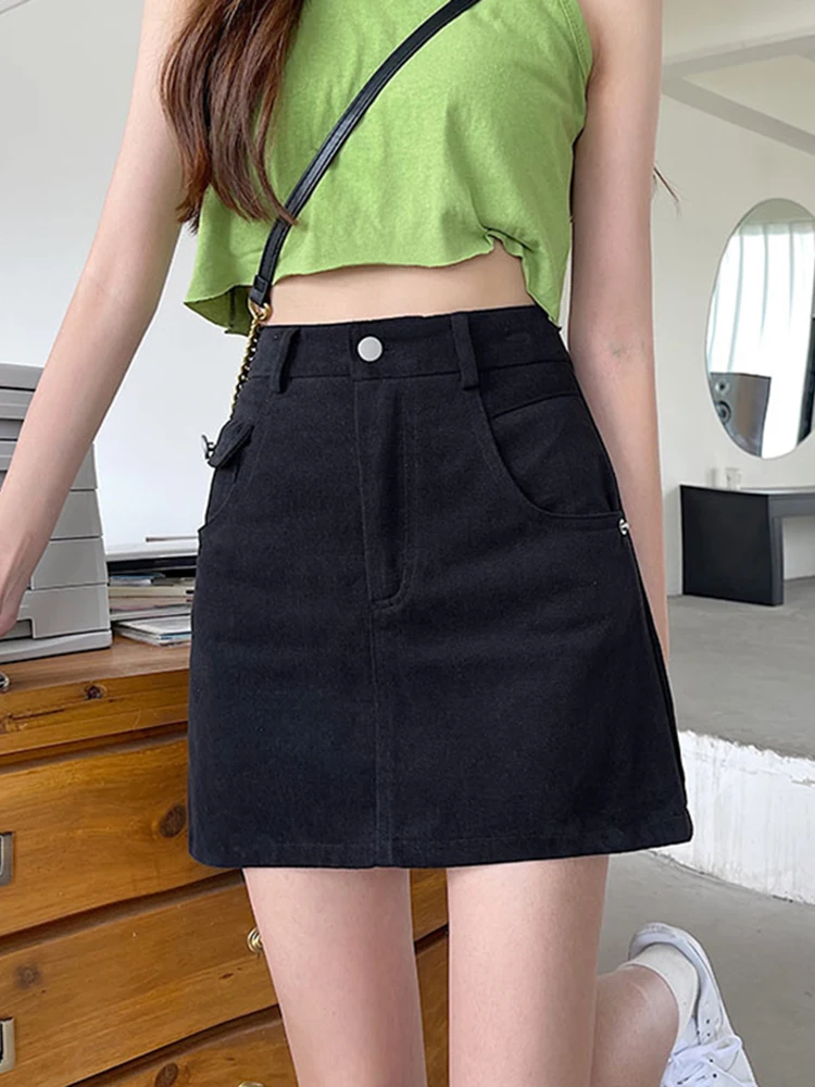 Green Short Jean Skirt for Women 2023 New Summer Sexy High Waist Slimming A- Line Denim Skirts Trendy Office Ladies