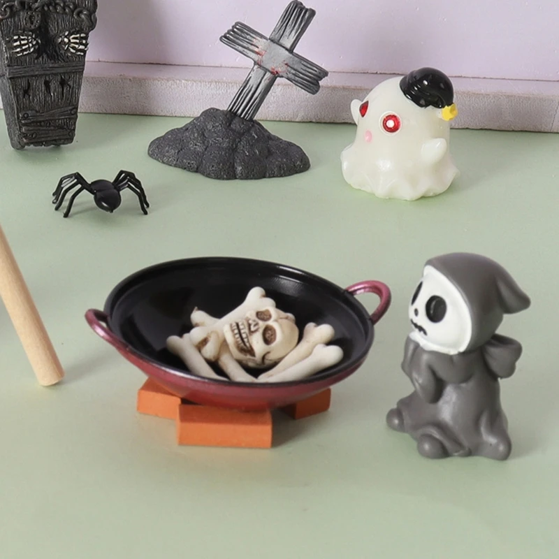 Halloween Horror Miniature Accessory Set, 25 Piece 1:12 Display Props for Shelf Styling, Story Layouts, Tabletop Use, and A2UB