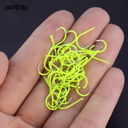 50pcs/lot Fishing Hooks Anti-rust Coating High-Carbon Steel Flattened Barbed Fishhook Blue Green Fishing Tackle For Fishing Carp
