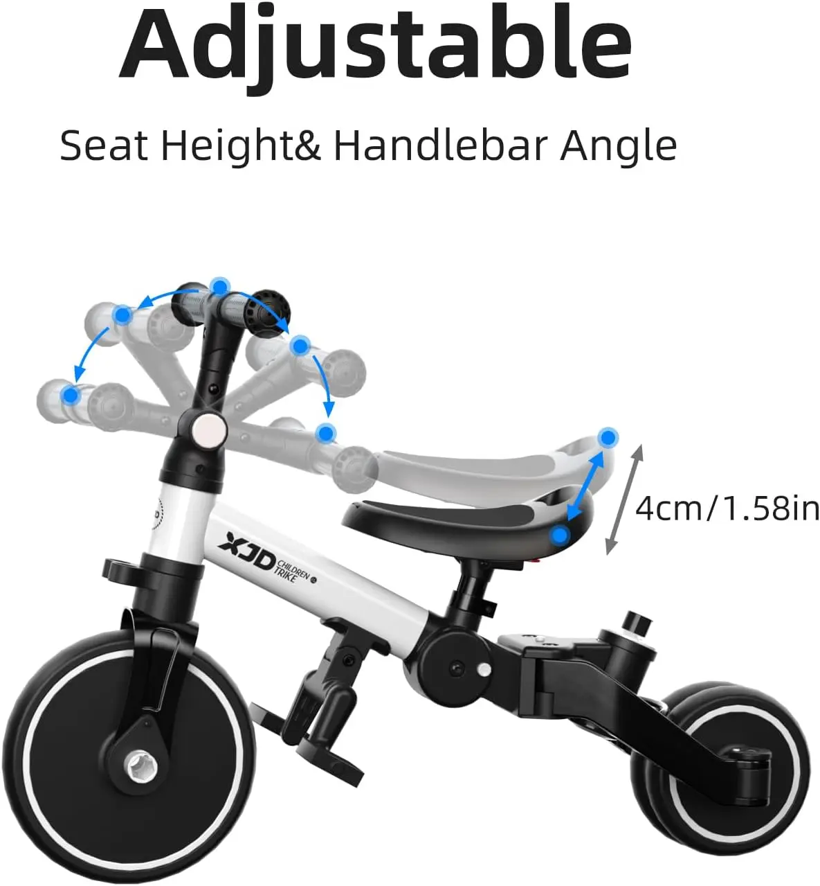 Tricycle pliant pour tout-petits avec poignée de poussée, vélo d'équilibre avec pédale parfaite, dossier, 6 en 1, 1 à 4 ans