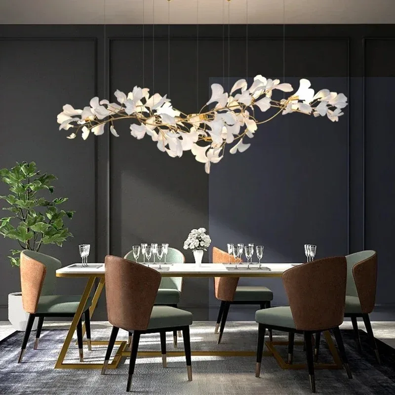 

Nordic Luxury Ceramic Acrylic Ginkgo Leaf Chandelier Home Decor Hanging Light Fixture Living Dining Room Bedroom Pendant Lamp