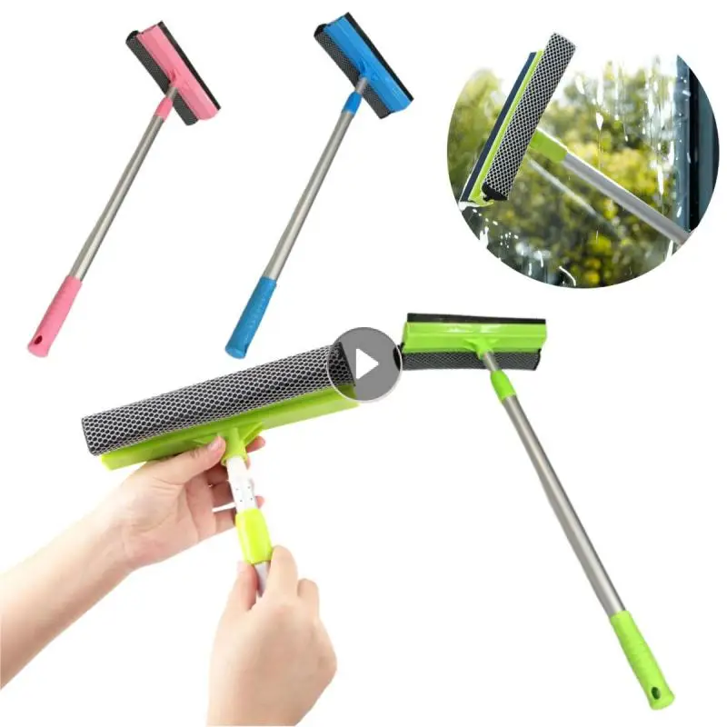 Glass Window Brush 2 In 1 Adjustable Windows Wiper Cleaner Double Side Telescopic Rod Squeegee Sponge Scraper Home Cleaning Tool