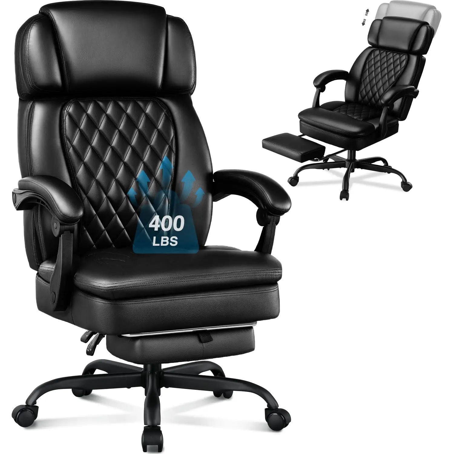 Ergonomic High Back Executive Office Chair for Heavy People, Adjustable Headrest & Footrest, PU Leather Spring Cushion Big & Tal