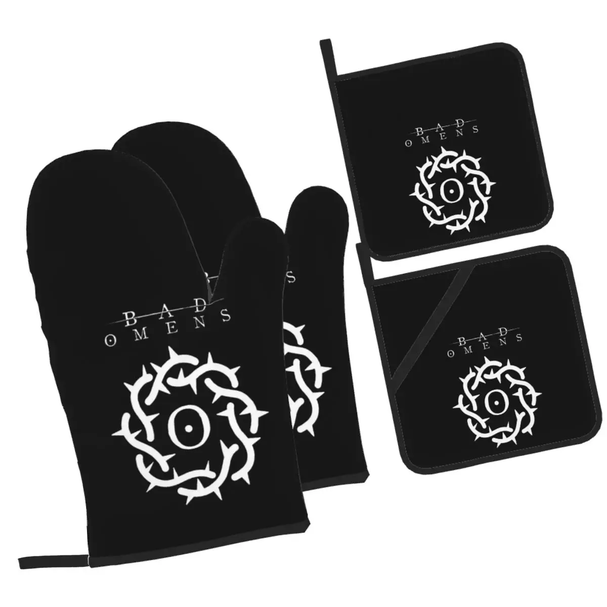 

Bad Omens Cover Art Oven Mitts and Pot Holder Sets of 4 for Baking Kitchen Cooking BBQ Resistant Non-Slip Gloves