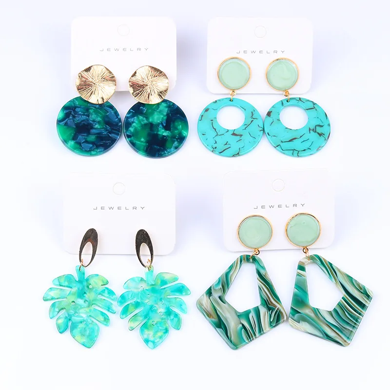 Foreign trade new acetic acid fresh green acrylic earrings earrings temperament personalized corrugated striped earrings earring