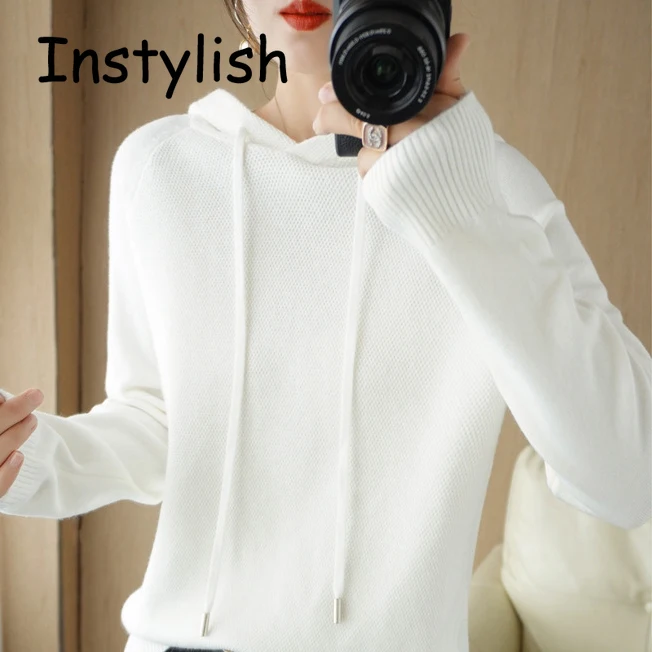 Frauen Herbst Winter Mit Kapuze Pullover Elegante Weiche Warme Gestrickte Hoodies Vintage Harajuku Feste Strick Pullover Jumper Casual Top
