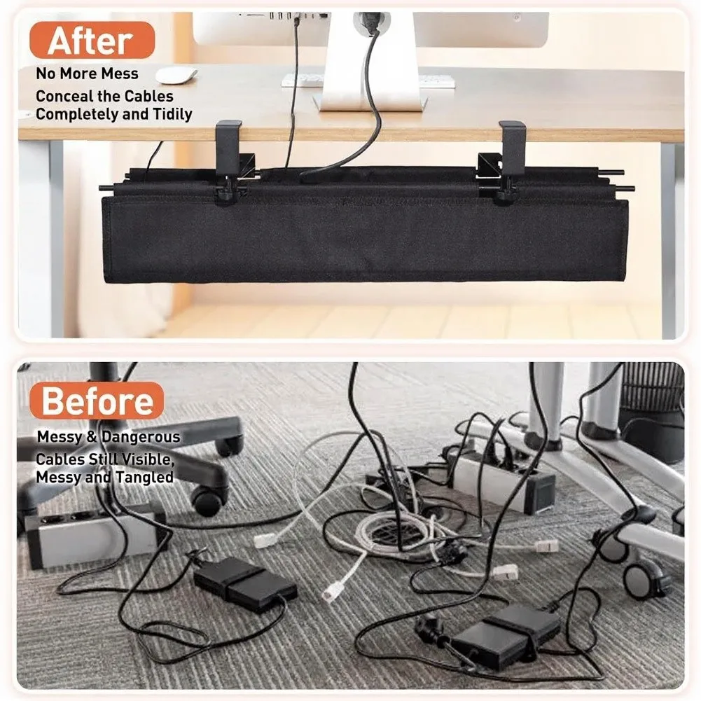 Black Iron Under Desk Cable Management Tray Clamp On Cord Organizer For Office Home Computer Wire Storage Basket