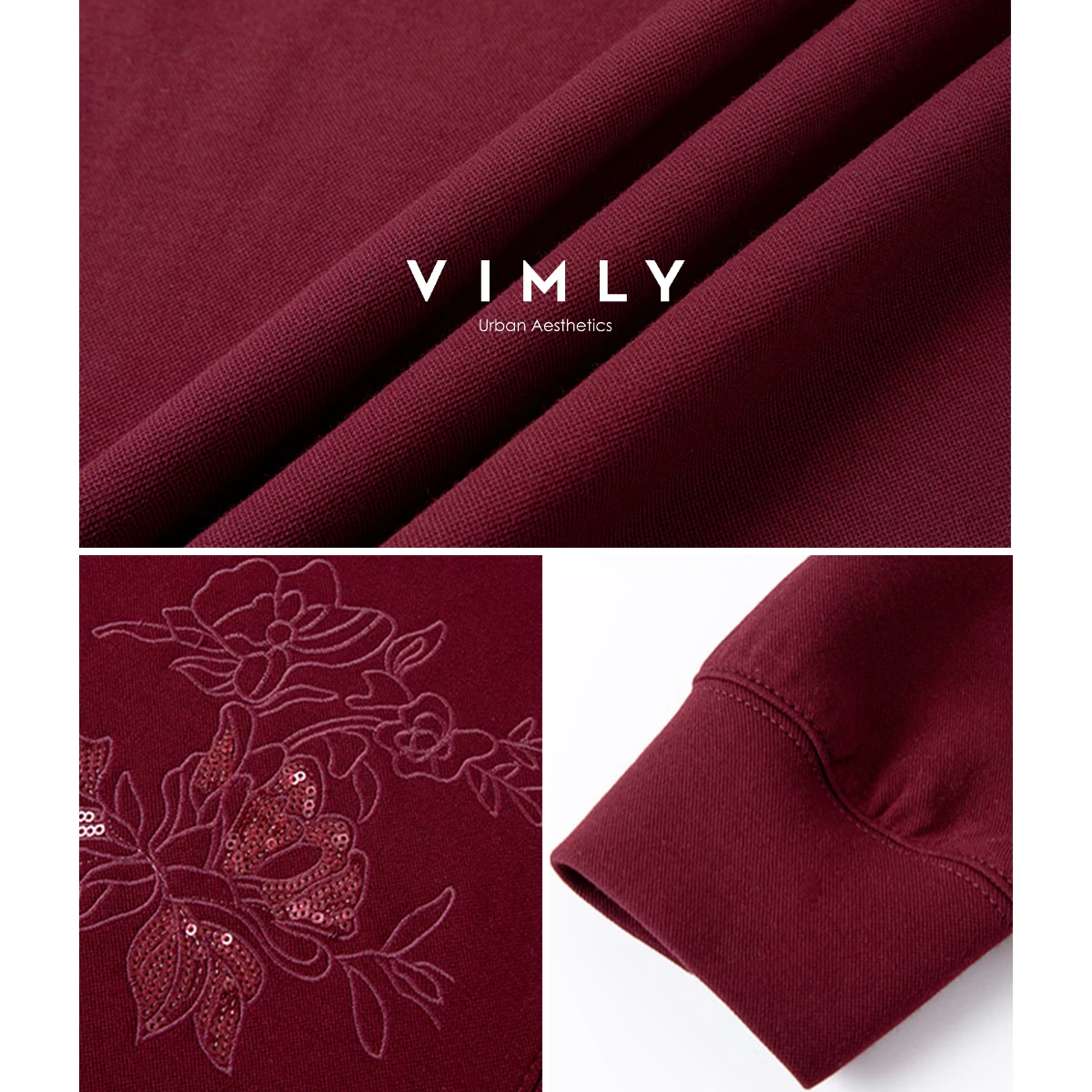VIMLY Sweatshirts Women Knitted Bead Embroider Casual Crew Neck Loose Tops Ladies Long Sleeve Female Sweater Autumn 2025 A2171
