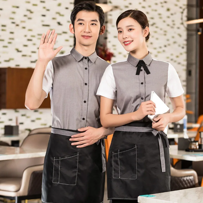 Vêtements de travail à manches courtes pour agents de rêves de restaurant occidental, vêtements de travail pour restaurant Hot Pot, uniforme d'été pour employés, café