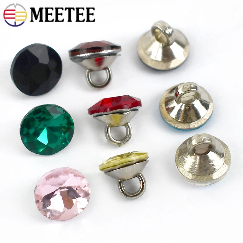 10/20/50Pcs Meetee 9mm Rhinestone Buttons Glass Diamond Button for Sewing Shirt Collar Clothes Decor Buckles Replace Accessories