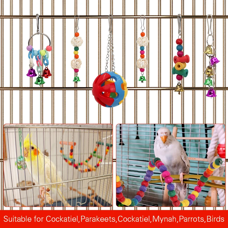 Parrot Bird Toys Bird Cage Swing Stand Small Parrot Hanging Hammock Parrot Bite Toy Set Bird Supplies Parrot Cage Bell Perch Toy