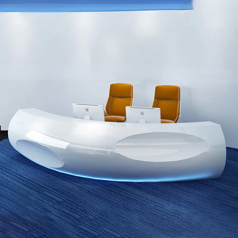 

Modern Creative Wood Office Furniture Hotel Reception Desk Circular Curved Counter Bar for Beauty Salon Cash Register