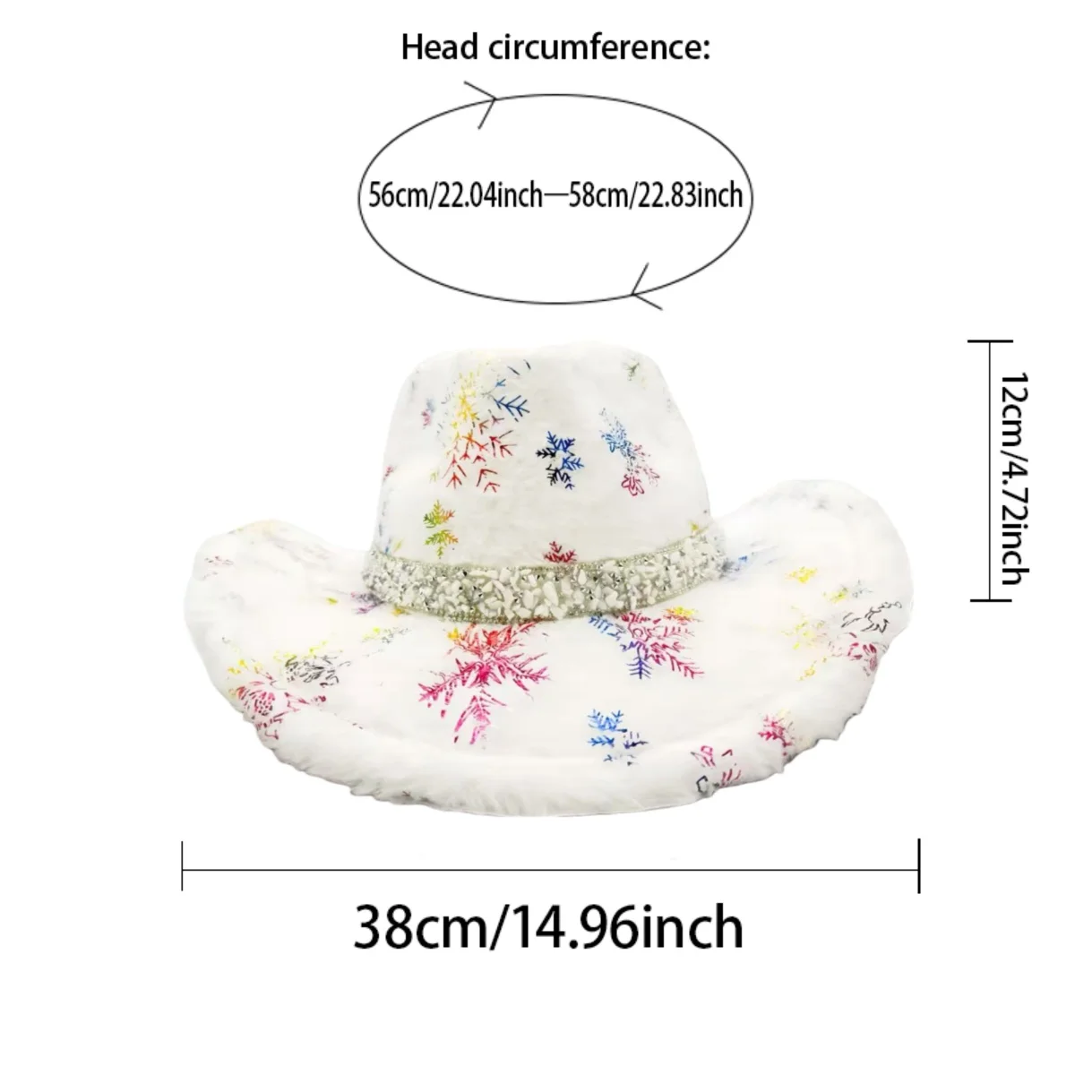 หมวกคาวบอยปักเลื่อมสีขาว HongLuan พร้อมหมวกคาวบอยขนปุยประดับคริสตัลสำหรับผู้หญิง อุปกรณ์เสริมคอสเพลย์คาวบอยหญิง และหมวกคาวเกิร์ล