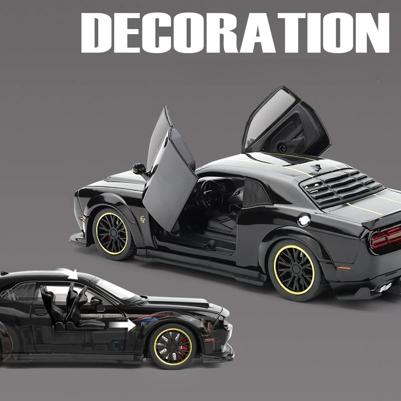 1:32 Dodge Challenger Hellcat SRT Alloy Car Model Sound Light Pull Back Metal Toy Vehicle Boy Gift Collection Miniature Voiture