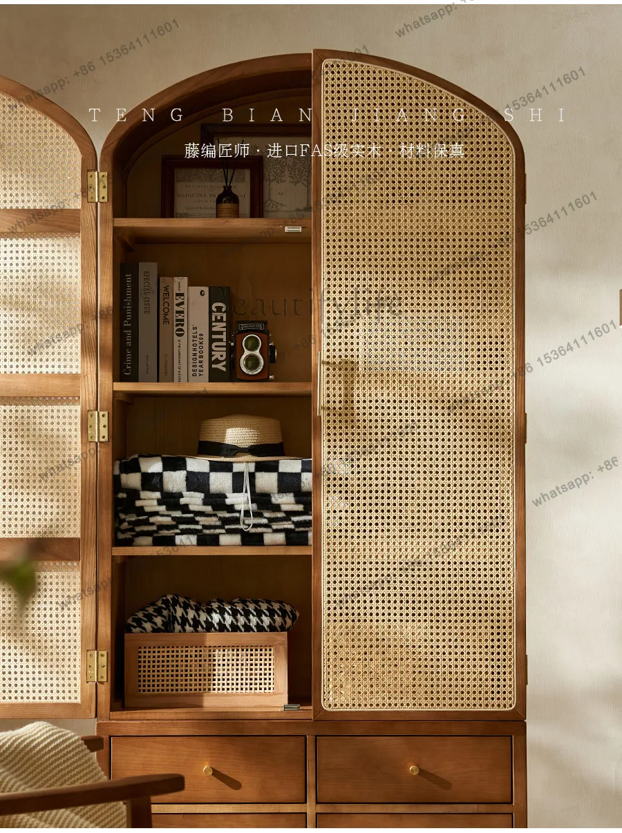 LD retro solid wood rattan storage cabinet wabi sandy wind display decorative storage cabinet