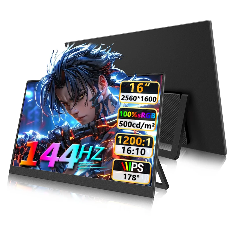 144Hz 2.5K 16 inch Portable Gaming Monitor QHD IPS USB-C HDMI External Display Second Screen for Laptop PC Mac Switch PS5/4 Xbox