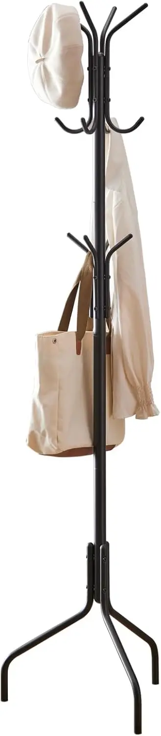 estanding,hat and coat rack stand for entryway,Living Room,Bedroom,Metal coat tree with12 Hooks and 3 Legs (Black)