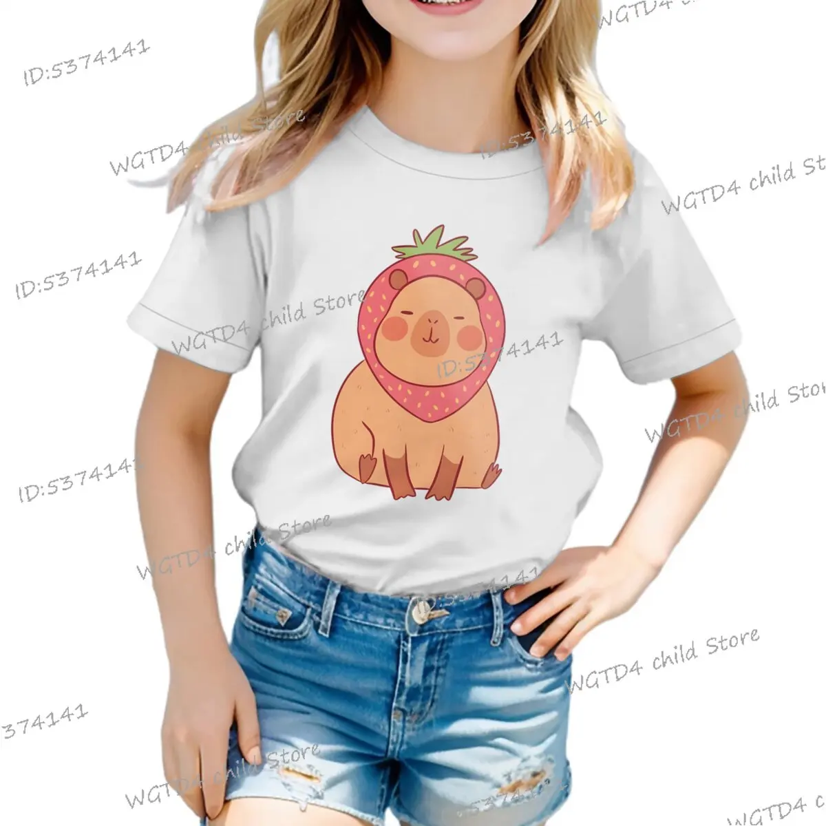 

Creative Cartoon Kids Clothes Strawberry Capybara Cute T-Shirt Fashion Short Sleeve Streetwear Funny Gifts Girls Boys T Shirt