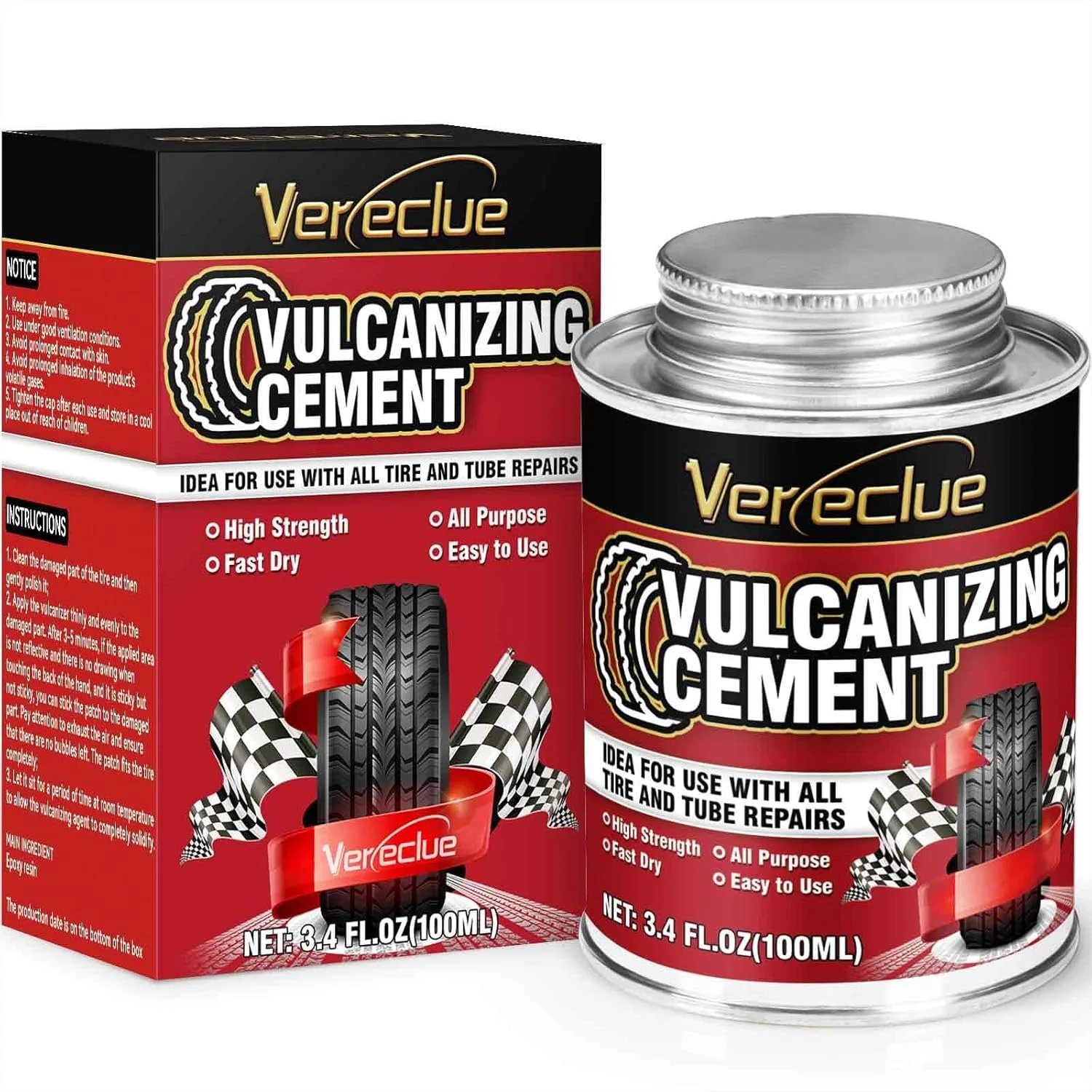 

Tire Repair Rubber Cement 3.4FL Oz, All Purpose Vulcanizing Glue with Brush Top for Car Motorcycle Bike Tires