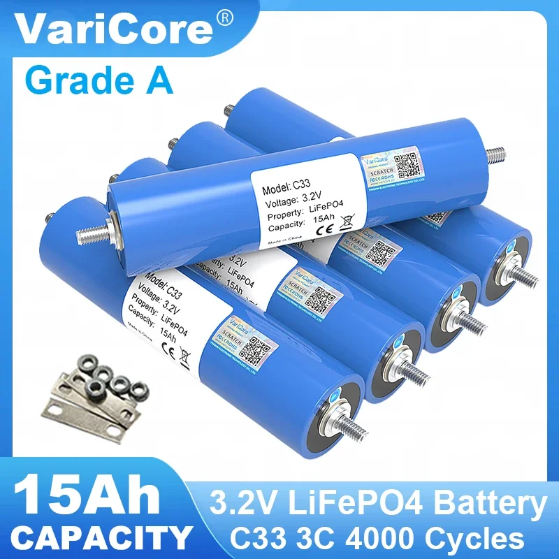 

Grade A 3.2V 15Ah LiFePO4 Battery C33 Lithium Phosphate Cell for 12V 24V Motorcycle Car motor Modification Inverter batteries