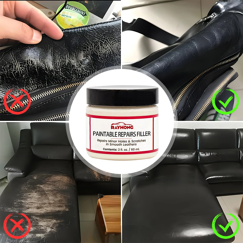 60ml Leather Filling Paste Leather Filler Repair Auto Leather Repair Cream Sofa Seat Leather Complementary Refurbishing Cream