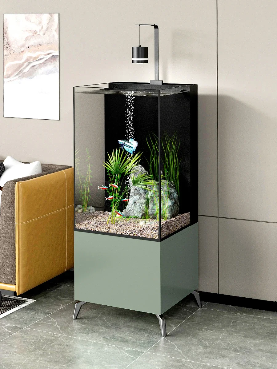 Fish Tank Small Square Tank Bottom Cabinet Back Filter Ultra-white Glass Goldfish Tank Aquarium Floor-to-ceiling Household