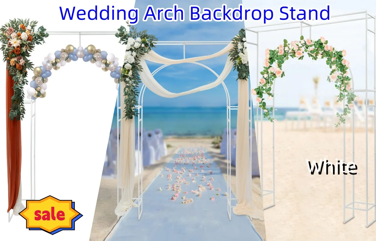 White Wedding Arch Backdrop Stand for Ceremony Square Metal Balloon Garden Arbor Frame for Birthday Party Photo Background Deco