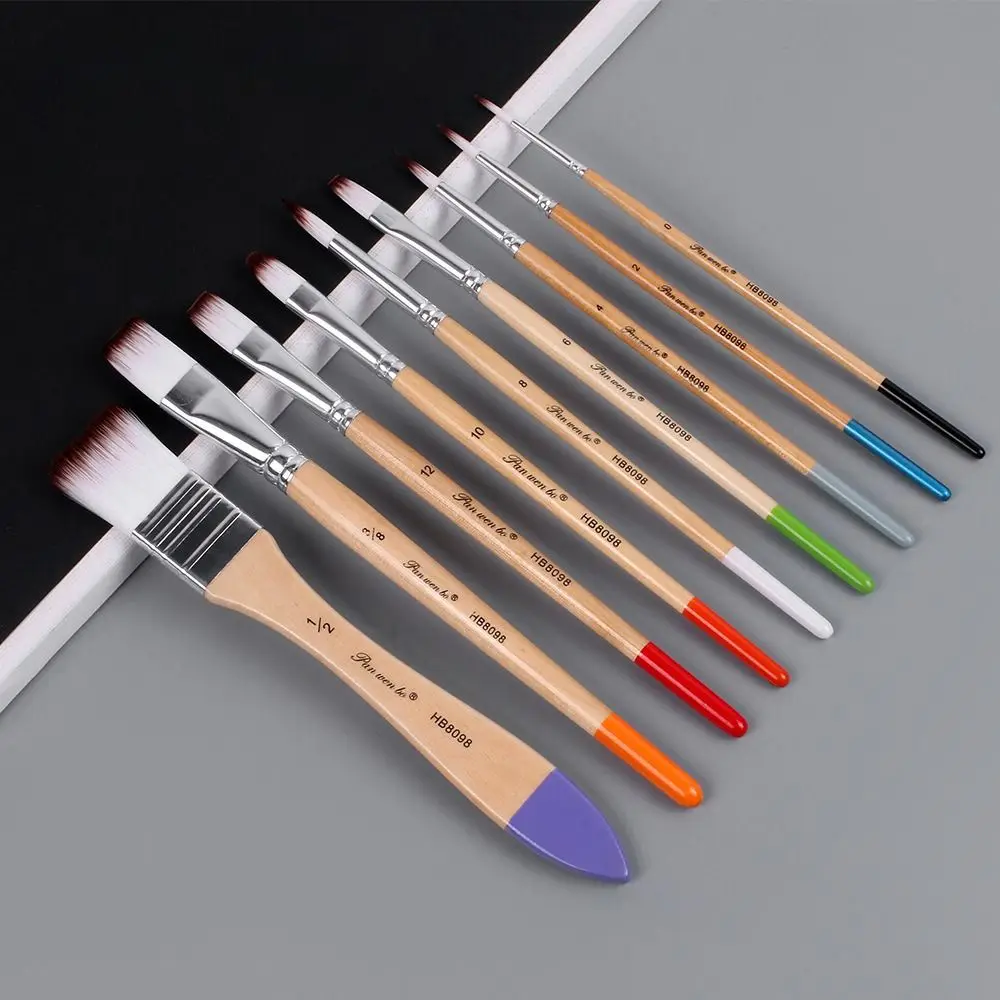 9Pcs/Set Multifunctional Nylon Hair Paintbrush Set Wooden Handle Soft Bristled Watercolor Drawing Brushes Different Shape