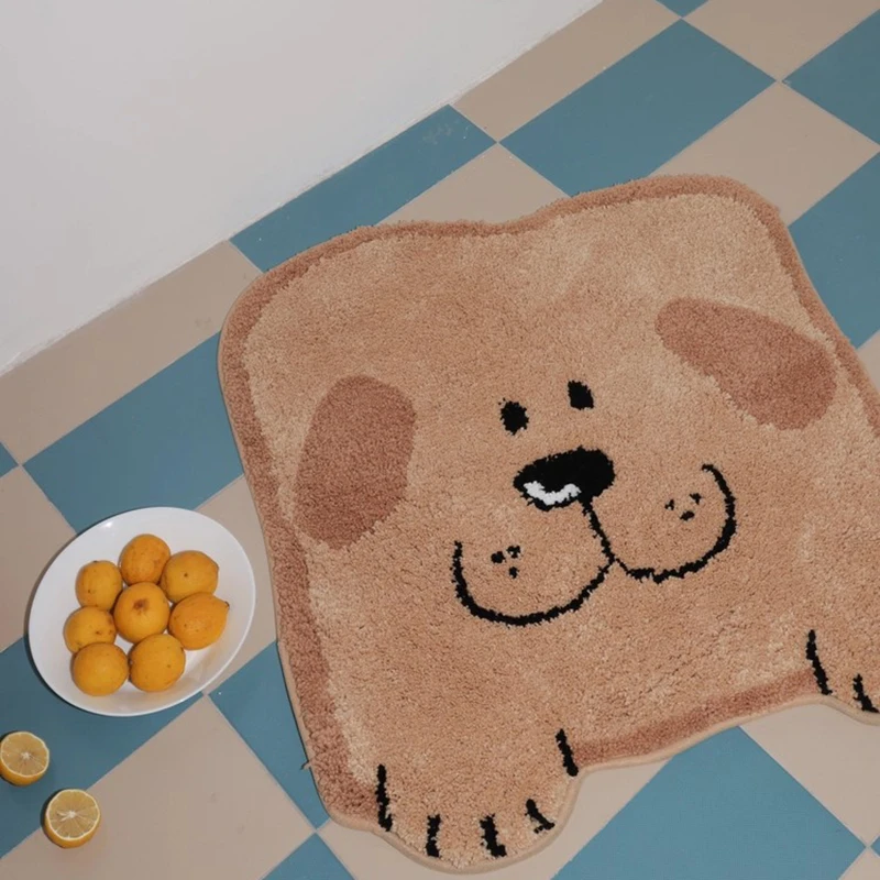 

Милый тафтинговый коврик для ванной комнаты с собакой, мягкий тафтинговый мультяшный щенок, ковер для спальни, прикроватный ковер, напольный нескользящий аккуратный коврик, эстетический домашний декор