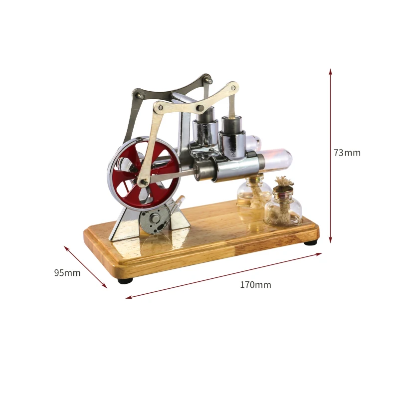 Gold Stirling Engine Kit Hot Air Motor Model Physical Dual Engine Generator Model with LED Light Flywheel Science Experiment