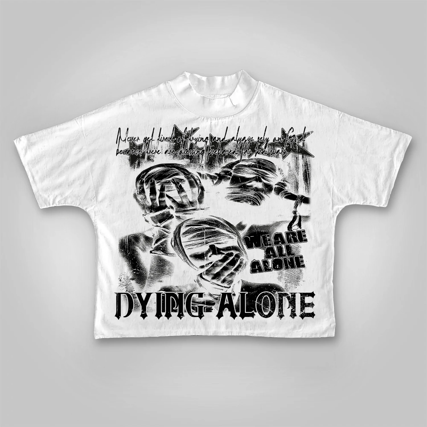 

Vintage We Are All Alone Abstract Human Face Graphics Printed Cotton T-shirt Men Y2K Short Sleeves Oversize Streetwear Women Top
