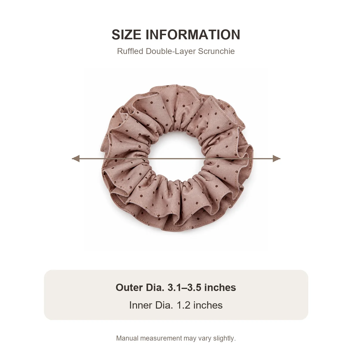 Dusty Rose Beige Dark Brown Polka Dot Ruffled Double-Layer Hair Scrunchie for Ponytails and Buns 6