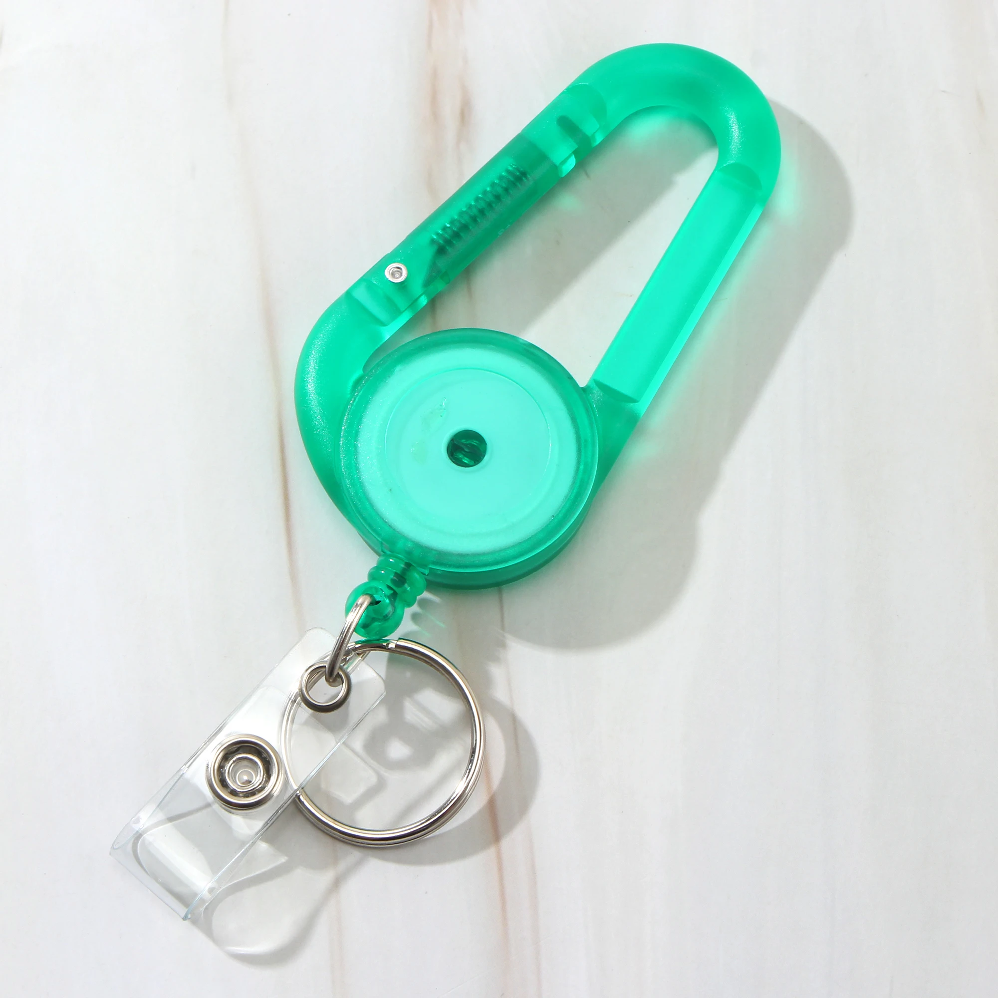 6 Color Carabiner Transparent Solid Color Plastic Telescopic Easy-Pull Buckle Creative Keychain Student Nurse Card Holder