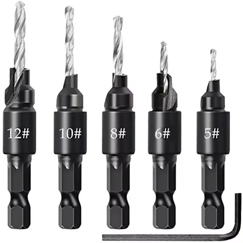 

5pcs Countersink Drill Woodworking Drill Bit Set Drilling Pilot Holes for Screw Sizes #5 #6 #8 #10 #12 Cutter Screw Hole Drill