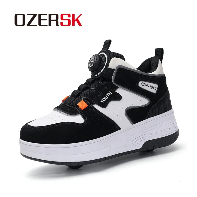 OZERSK Children's Two-Wheeled Sneakers Comfortable Mesh Breathable Non-Slip Kids Daily Swivel Button Roller Skating Shoes