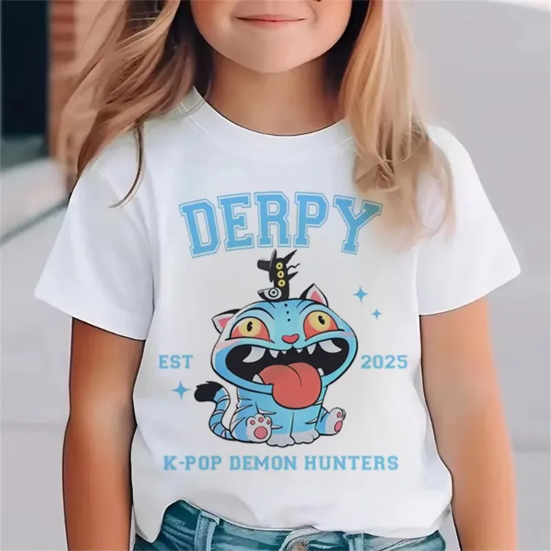 

Модная детская футболка из фильма KPop Demon Hunter Fan, забавная подарочная футболка, крутая футболка с круглым вырезом для мальчиков и девочек