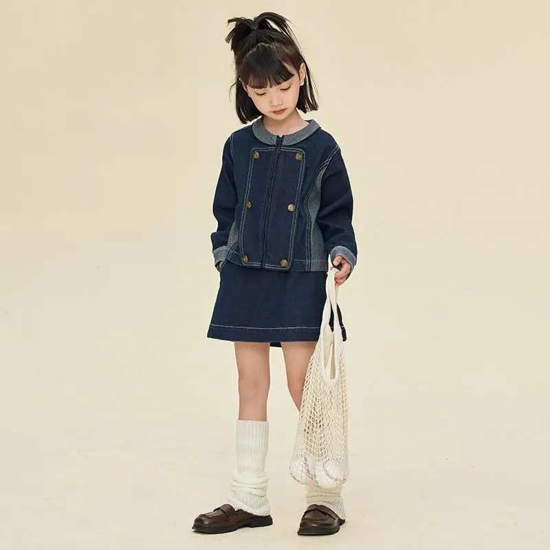 

Girl Suit 2023 New Spring Autumn Korean Fashion Style Dress Sets Baby Girl Denim Short Jacket Solid Short Skirt Two Piece Suit