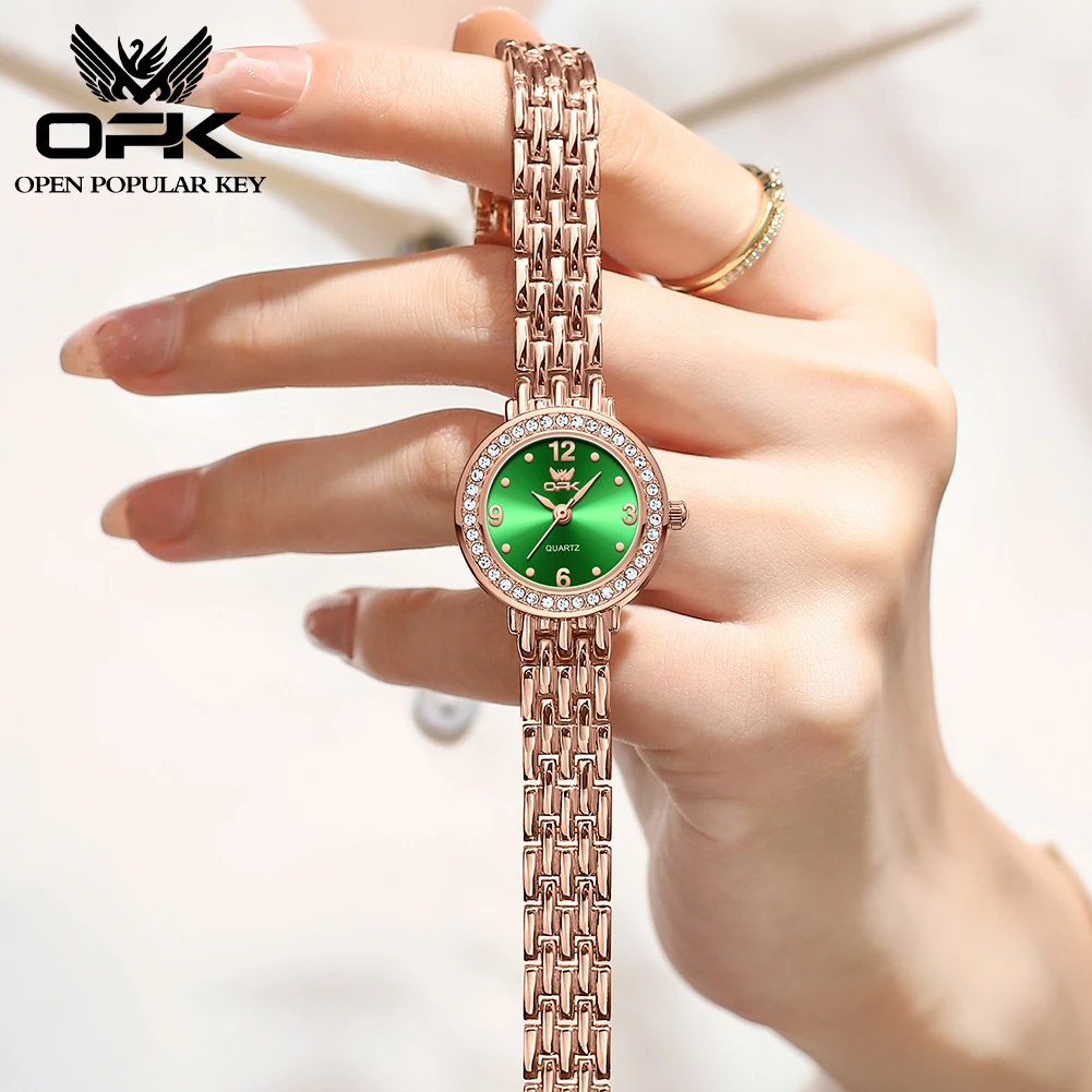 OPK brand waterproof three-pin diamond-encrusted steel belt ladies quartz watch 6009