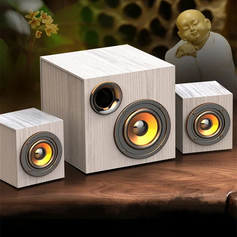 Wooden High-quality Multimedia Heavy Bass Living Room Home Desktop Computer Audio Active Subwoofer Big Volume Bluetooth Speakers