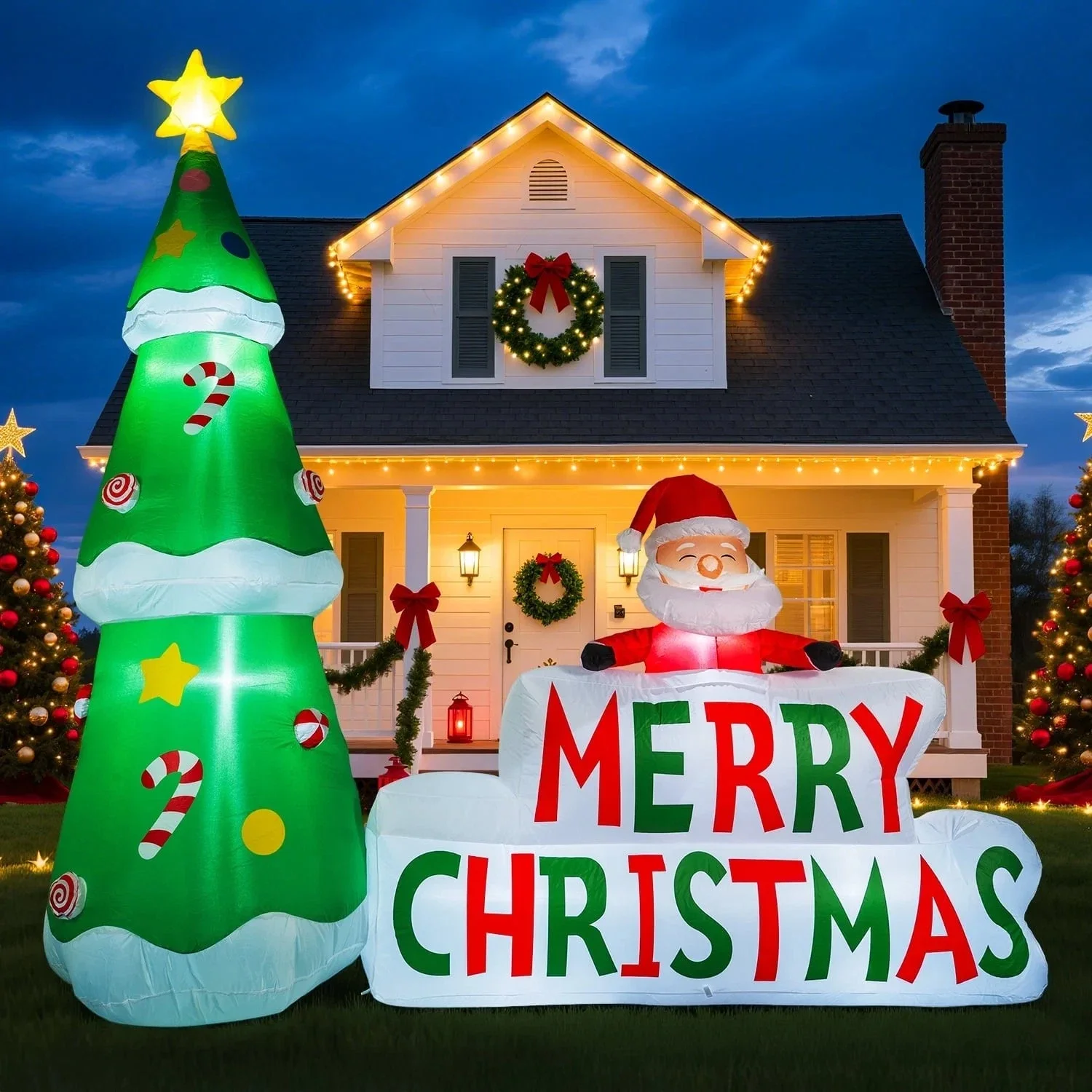 7FT Merry Christmas Inflatable Model Xmas Blow Up Outdoor Decoration With LED Lights Holiday Party New Year Yard Ornament Toys